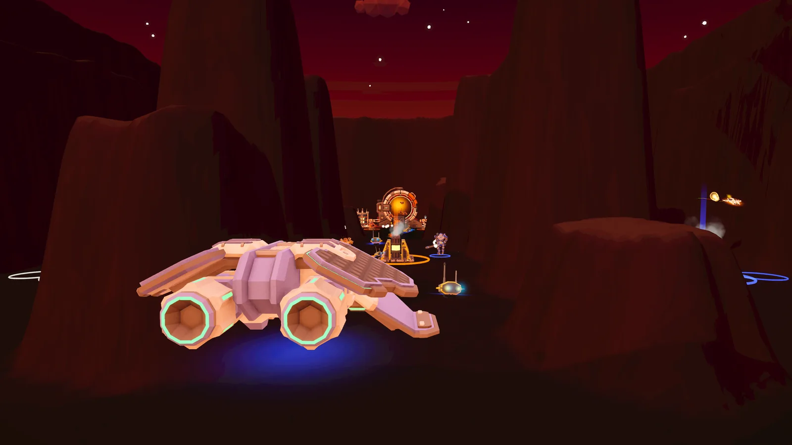 A dropship over the volcanic canyon